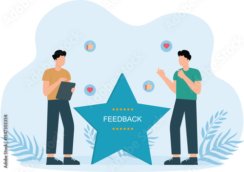Star Feedback,People Characters Giving Five Star Feedback customer review concepts
