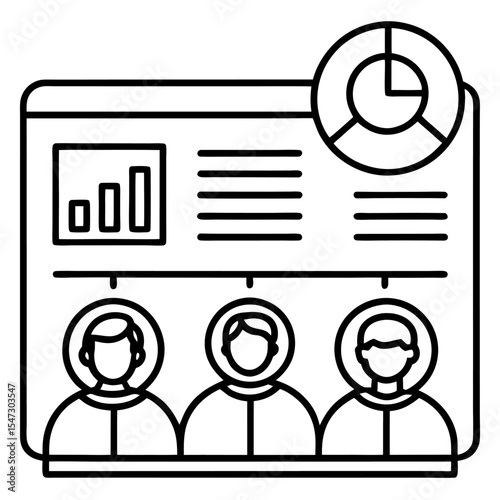 Clean line art icon representing three team members on a dashboard interface