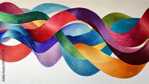 Vibrant abstract waves of color intertwining, creating a dynamic visual flow on a white background