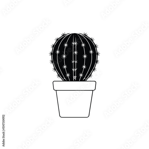 Cactus plant sitting in a pot, simply illustrated