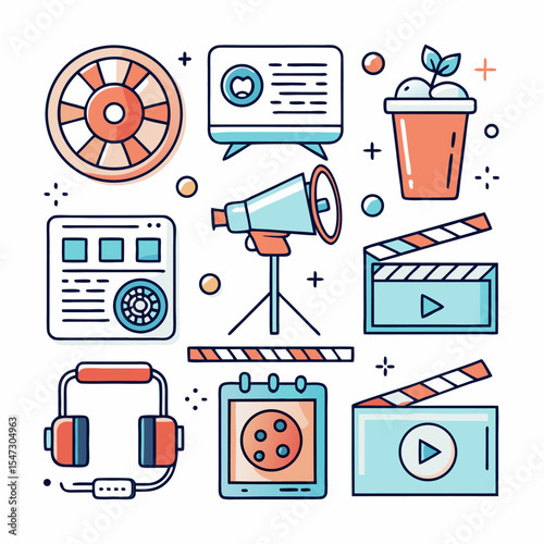 Entertainment and media icons high quality design set