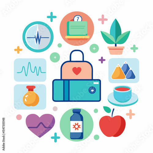 High quality health and wellness icons a set of 10 medical and fitness symbols