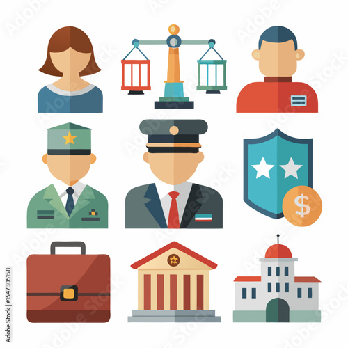 Government and public service icon set essential symbols for civic design