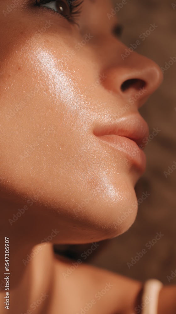 Obraz premium Glowing skin texture macro with shimmer for beauty and skincare design