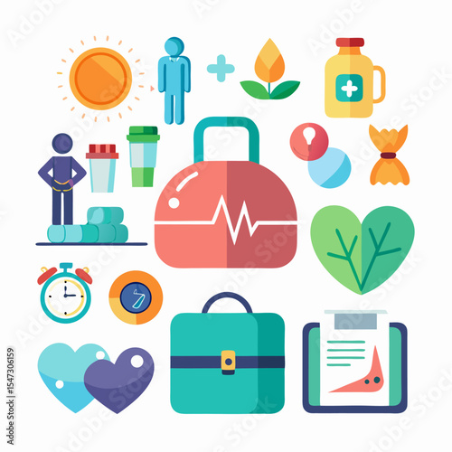 High quality health and wellness icons a set of 10 medical and fitness symbols
