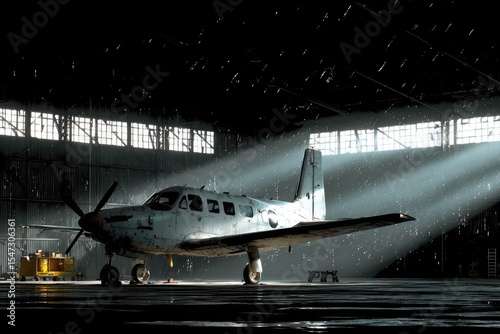A small white plane in the hangar