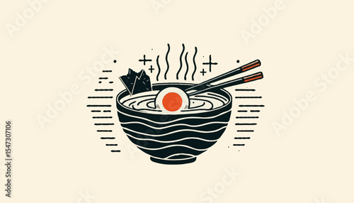 A vibrant restaurant logo displaying noodles and chopsticks, suggesting delicious Asian cuisine