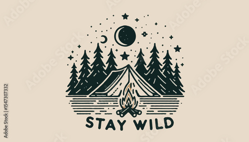 "Stay Wild" logo design includes a tent and trees, reflecting a passion for camping and the wilderness