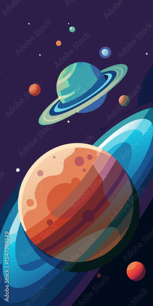 Naklejka premium Cosmic Worlds. A vibrant journey through the solar system