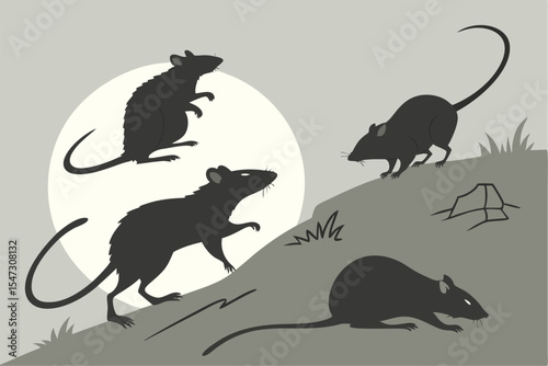 Rodent Shadows: Rat Silhouette Set