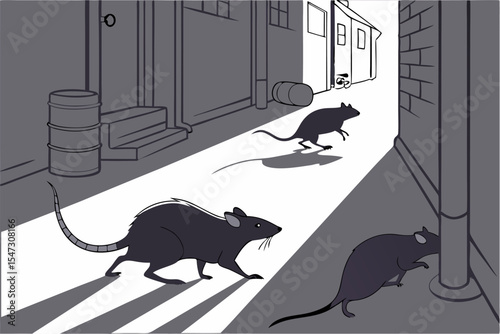 Scurrying Shadows: Rat Silhouettes in Vector