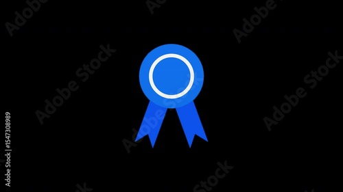 4K video animation of Blue award badge icon on an alphabackground.