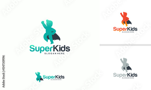 Kids Playing logo designs concept vector, Super Kids logo template, Superhero Children icon template