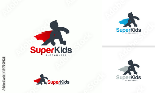 Kids Playing logo designs concept vector, Super Kids logo template, Superhero Children icon template