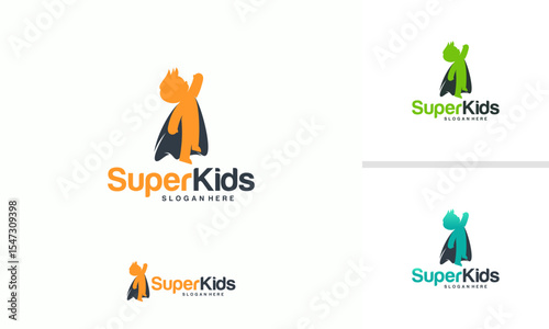 Kids Playing logo designs concept vector, Super Kids logo template, Superhero Children icon template