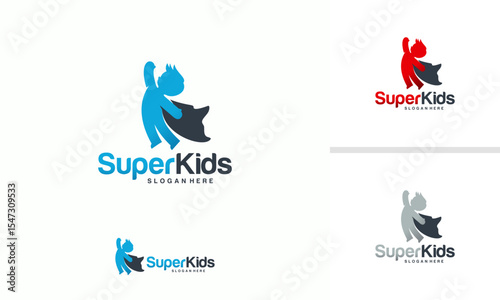Kids Playing logo designs concept vector, Super Kids logo template, Superhero Children icon template