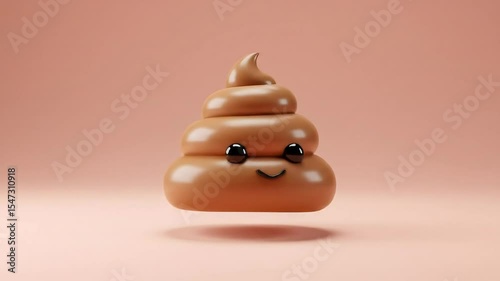 Cartoon Poop Illustration with Expressive Face on Light Pink Background