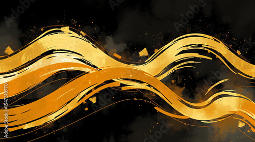 Bold golden brush strokes on smoky dark abstract background