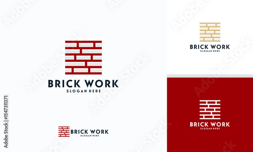 Modern Flat Brick logo, Brick Work simple modern logo template