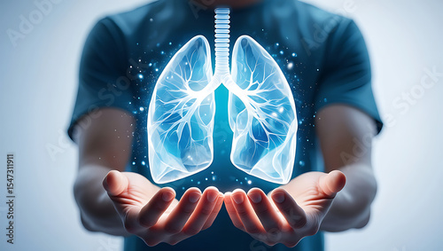 Radiograph on dark background in hospital.The x-ray used for diagnosis of the illness of patient.Medical concept.Blue tone xray show mass at left lung with	