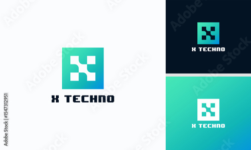 X Tech Logo designs concept vector, Pixel X initial Logo designs template