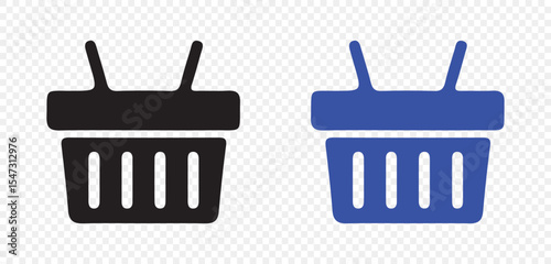 Black and Blue Shopping Basket Icons on Transparent Background