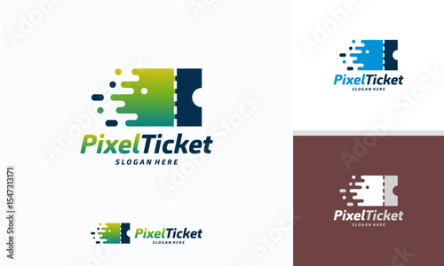 Pixel Ticket logo designs concept vector, Digital Ticket logo template