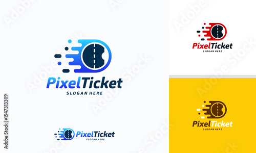 Pixel Ticket logo designs concept vector, Digital Ticket logo template