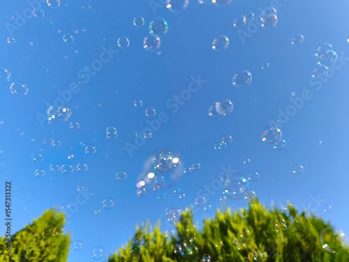 picture bubbles in the sky, on a sunny day.
