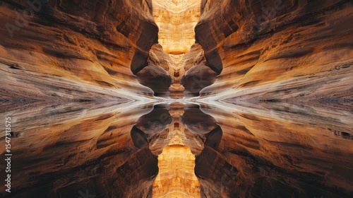 River flowing through a mirrored canyon