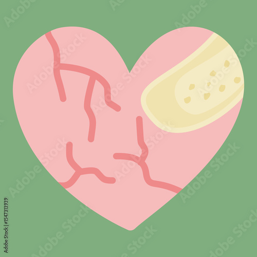 Cracked heart with bandages symbolizing emotional healing