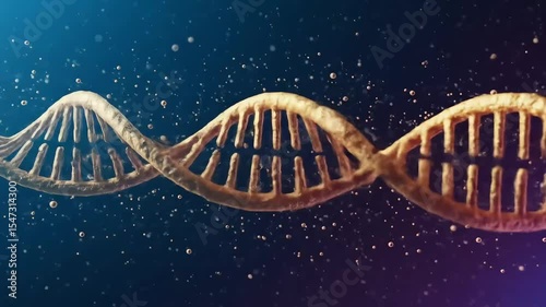 Glowing Gold DNA Strand Rotating in Deep Space