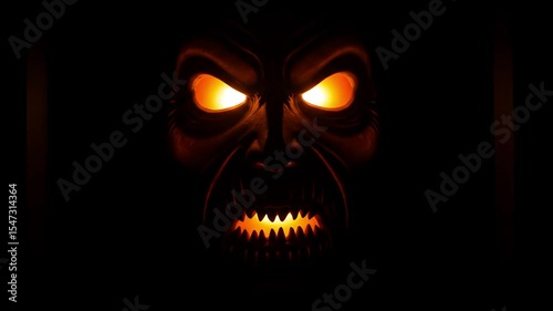 Glowing Halloween Face Emerging From Darkness
