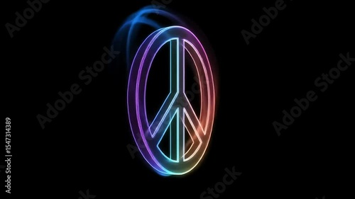Glowing Holographic Peace Symbol Looping Animation