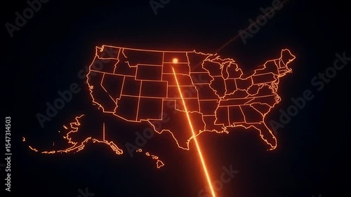 Glowing Neon Laser Forming Detailed USA Map Animation