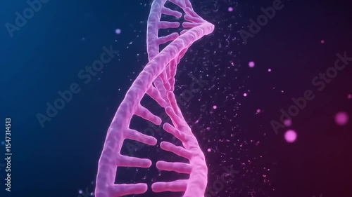 Glowing Pink and Blue DNA Strand Rotating in Space
