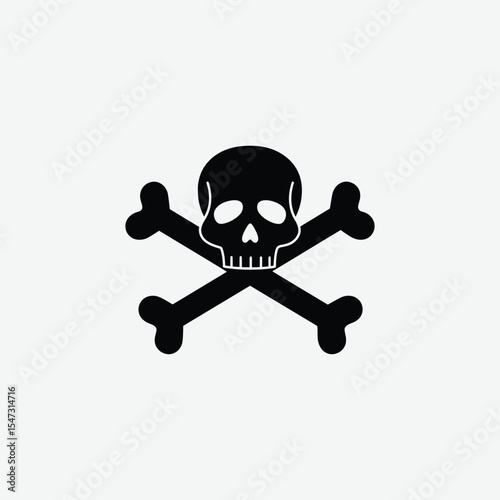 Simple black skull and crossbones silhouette on white background. Perfect for danger, poison, warning signs, tattoos, or graphic design with a bold, minimalist style.