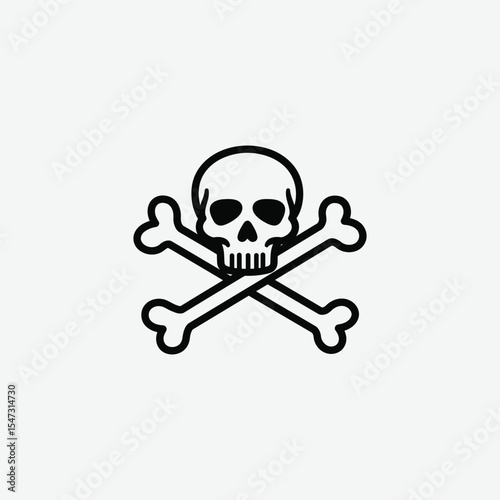 Simple black skull and crossbones silhouette on white background. Perfect for danger, poison, warning signs, tattoos, or graphic design with a bold, minimalist style.