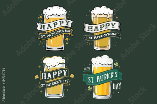Festive beer glasses and banners celebrate st patrick's day in a vector illustration design