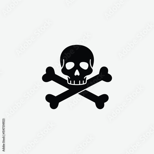 Simple black skull and crossbones silhouette on white background. Perfect for danger, poison, warning signs, tattoos, or graphic design with a bold, minimalist style.