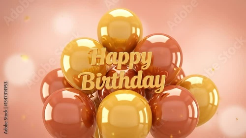 Golden Confetti and Shiny Balloons Happy Birthday Animation