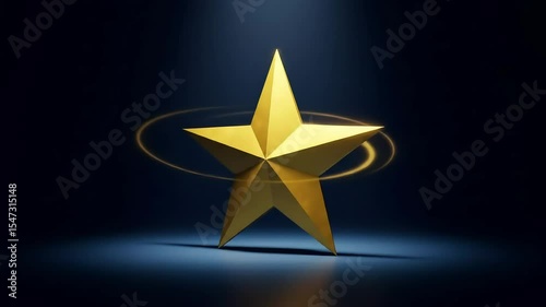 Golden Star Gleaming on Dark Blue Background