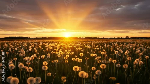 Golden Sunset Over Dandelion Field
