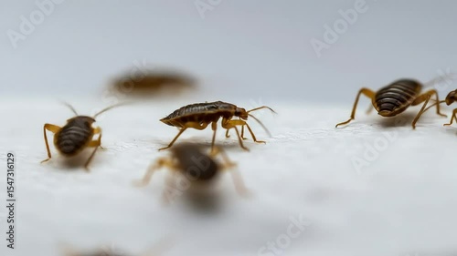 Macro Photography Of Bed Bugs Crawling On White Textured Surface