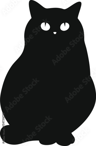 Curious British Shorthair Silhouette: A Plump Outline of the Round-Faced Feline Looking Attentively, Perfect for Capturing Gentle Charm and Calm Demeanor on a Clean White Canvas.