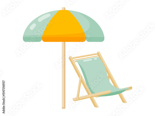 Beach Umbrella and Deck Chair Illustration