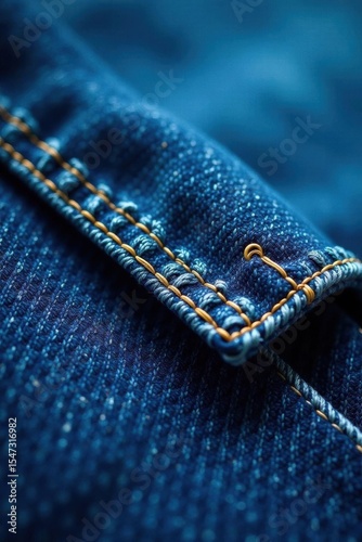 Close-up of blue jean denim showing distinct seam and fabric texture , dark, jean texture