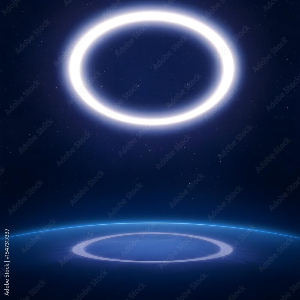 Fototapeta premium Abstract Digital Ring of Light Floating Above a Futuristic Platform
