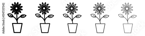 Flower in pot icon flat illustration set logo