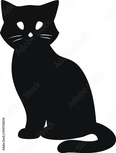 Sitting Scottish Fold Cat Silhouette: A Unique Outline of the Owl-Like Feline with Folded Ears, Perfect for Depicting Distinctive Charm and Gentle Demeanor on a Clean White Canvas.